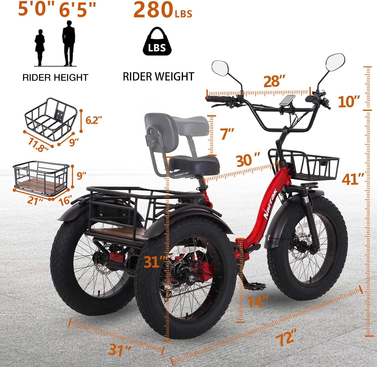 Electric Tricycle for Adults,Fat Tire Folding Electric Trike