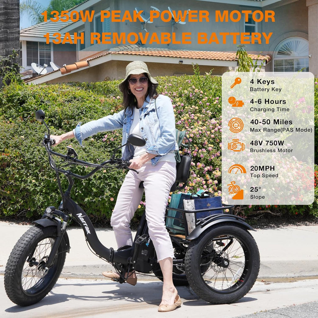 Electric Tricycle for Adults,Fat Tire Folding Electric Trike